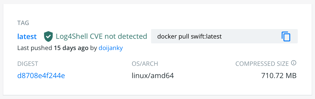 Docker Hub Tag for Swift Image