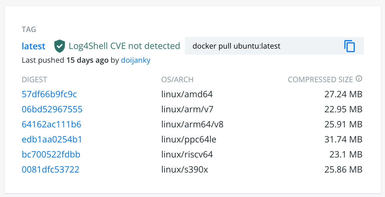 Docker Hub Tag for Ubuntu Image